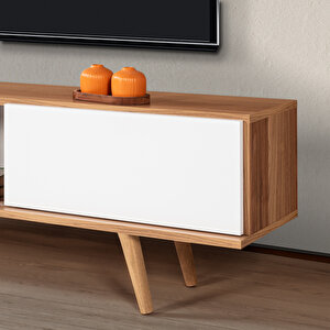 3633 Ela 160 Cm ( Ahşap Ayakli ) Tv Ünitesi , Söğüt - Beyaz , Tv Sehpası , Oturma Odası , Salon