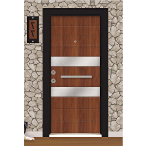 Premium Seri 2001 Sağ Yön Çelik Kapı Metalik Ceviz-krom