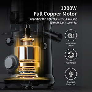 Vosco Vhs-je2106a Katı Meyve Sıkacağı - 1200w Yüksek Güçlü, 1250ml Hazneli, Bpa İçermeyen Profesyonel Sıkacak