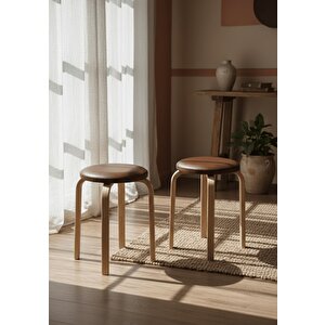 Hazar Deri Tabure, Papel Ayaklı  2 Adet Açık Kahve