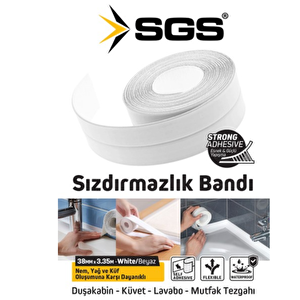 Sgs 1240 38mm 3.35m Beyaz Yapışkanlı Sızdırmazlık Bandı