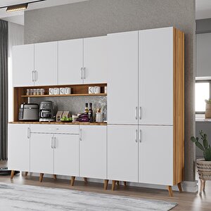 Kahve Köşesi Çok Amaçlı Mutfak Dolabı Ceviz&beyaz M.a.y_9_210cm 210 cm