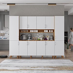 Kahve Köşesi Çok Amaçlı Mutfak Dolabı Ceviz&beyaz M.a.z_9_240cm 240 cm
