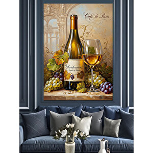 Şarap Şişesi Ve Üzümler Dekoratif Kanvas - Mdf Ahşap Tablo 100x140 cm