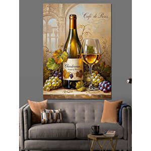 Şarap Şişesi Ve Üzümler Dekoratif Kanvas - Mdf Ahşap Tablo 100x140 cm