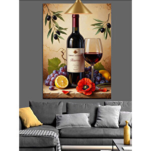 Kırmızı Şarap Meyve Üzüm Dekoratif Kanvas - Mdf Ahşap Tablo 100x140 cm