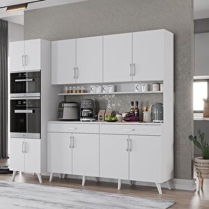 Kahve Köşesi Çok Amaçlı Mutfak Dolabı Beyaz M.a.s_1_220cm 220 cm
