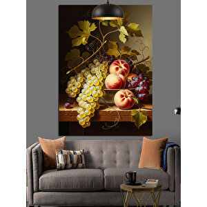 Üzüm Ve Şeftali Tabağı Dekoratif Kanvas - Mdf Ahşap Tablo 70x100 cm