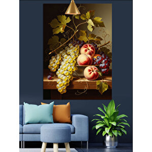 Üzüm Ve Şeftali Tabağı Dekoratif Kanvas - Mdf Ahşap Tablo 70x100 cm