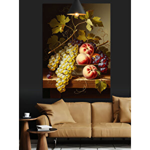 Üzüm Ve Şeftali Tabağı Dekoratif Kanvas - Mdf Ahşap Tablo 70x100 cm