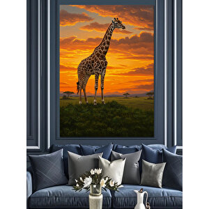 Gün Batımında Uzun Zürafa Dekoratif Kanvas - Mdf Ahşap Tablo 100x140 cm
