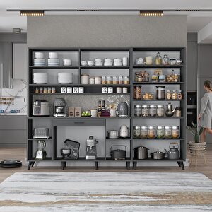 Kahve Köşesi Çok Amaçlı Mutfak Dolabı Antrasit M.a.y_2_210cm 210 cm