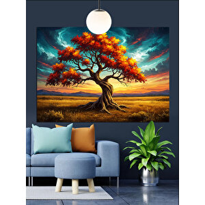 Sonbahar Ağacı Uzun Gölge Dekoratif Kanvas - Mdf Ahşap Tablo 100x140 cm