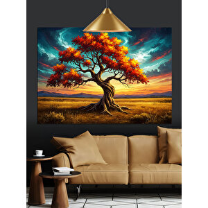 Sonbahar Ağacı Uzun Gölge Dekoratif Kanvas - Mdf Ahşap Tablo 100x140 cm