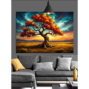 Sonbahar Ağacı Uzun Gölge Dekoratif Kanvas - Mdf Ahşap Tablo 100x140 cm