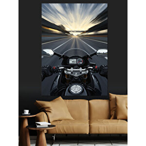 Uzun Yol Gece Sürüşü Motorsiklet Dekoratif Kanvas - Mdf Ahşap Tablo 70x100 cm