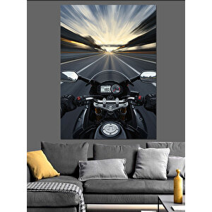 Uzun Yol Gece Sürüşü Motorsiklet Dekoratif Kanvas - Mdf Ahşap Tablo 70x100 cm