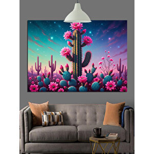 Uzun Pembe Çiçek İllüstrasyonu Dekoratif Kanvas - Mdf Ahşap Tablo 70x100 cm