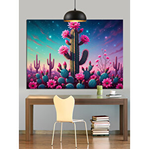 Uzun Pembe Çiçek İllüstrasyonu Dekoratif Kanvas - Mdf Ahşap Tablo 70x100 cm
