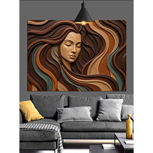 Uzun Saçlı Kadın Portre Dekoratif Kanvas - Mdf Ahşap Tablo 100x140 cm