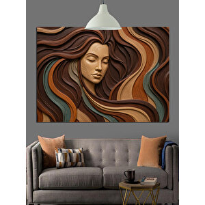 Uzun Saçlı Kadın Portre Dekoratif Kanvas - Mdf Ahşap Tablo 100x140 cm