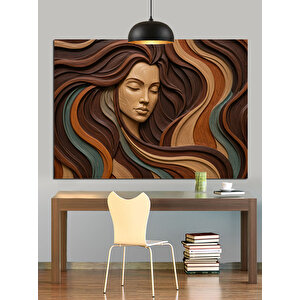 Uzun Saçlı Kadın Portre Dekoratif Kanvas - Mdf Ahşap Tablo 100x140 cm