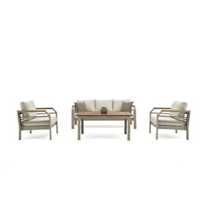 Assento Bahçe Oturma Grubu 3 1 1 ve Yüksek Sehpa, Kum Rengi