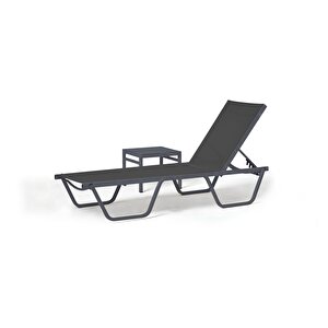 Asos Alüminyum Fileli Şezlong + Sehpa - Antrasit
