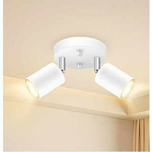 Retro Beyaz Metal 2 Li Led Spot Tavan Plofyoner 180 Derece Hareketli Beyaz Ampullü