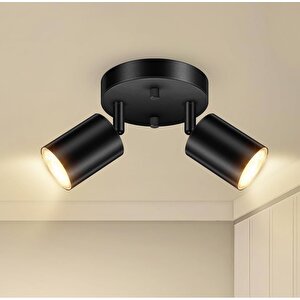 Retro Siyah Metal 2 Li Led Spot Tavan Plofyoner 180 Derece Hareketli Beyaz Ampullu