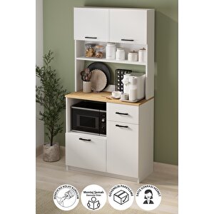 4 Kapaklı Dolap Çekmeceli Çok Amaçlı Dolap Mutfak Dolabı Kahve Köşesi Kiler Aybüke Safir Meşe Beyaz