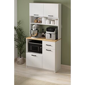 4 Kapaklı Dolap Çekmeceli Çok Amaçlı Dolap Mutfak Dolabı Kahve Köşesi Kiler Aybüke Safir Meşe Beyaz