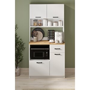 4 Kapaklı Dolap Çekmeceli Çok Amaçlı Dolap Mutfak Dolabı Kahve Köşesi Kiler Aybüke Safir Meşe Beyaz