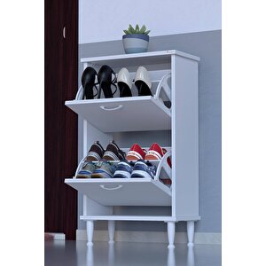 Nil Ayaklı Kapı Önü 52 X 90 X 26 Cm’ Lik 2 Düşer Kapak 4 Göz Bölmeli Ayakkabılık