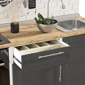 Dekorex Pia Beyaz-antrasit 180 Cm Beyaz Aspiratör Ve Fırın Modüllü Meşe Tezgahlı Hazır Mutfak Pba-180asp-mt