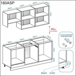 Dekorex Pia Beyaz-antrasit 180 Cm Beyaz Aspiratör Ve Fırın Modüllü Meşe Tezgahlı Hazır Mutfak Pba-180asp-mt