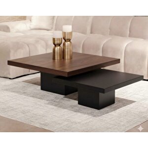 Most Marmoris Mermer Görünümlü Ceviz-siyah %100 Mdf Orta Sehpa Set (evi̇ni̇ze Tesli̇m) Siyah-Taba