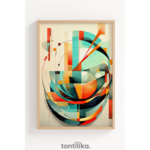 Renkli Geometrik Soyut Kompozisyon Dekoratif Ahşap Çerçeveli Tablo – Soyut Tema 50x70 cm