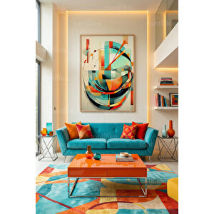 Renkli Geometrik Soyut Kompozisyon Dekoratif Ahşap Çerçeveli Tablo – Soyut Tema 21x30 cm