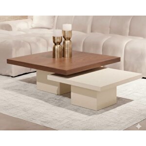 Most Marmoris Mermer Görünümlü Ceviz-bej %100 Mdf Orta Sehpa Set (evi̇ni̇ze Tesli̇m) Bej - Kahverengi