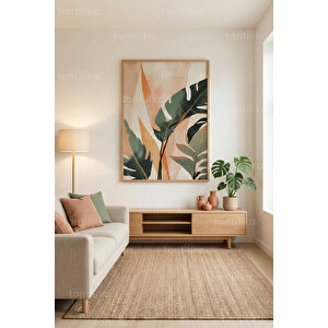 Tropikal Yaprak Desenli 1. Kalite Ahşap Çerçeveli Dekoratif Tablo – Tekli-30x42 30x42 cm