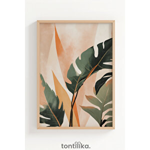 Tropikal Yaprak Desenli 1. Kalite Ahşap Çerçeveli Dekoratif Tablo – Tekli-30x42 30x42 cm