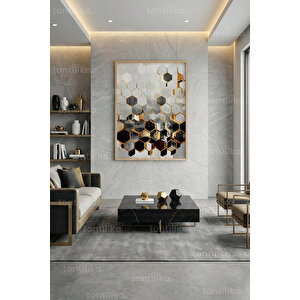 Altın Detaylı Geometrik Soyut Kompozisyon Dekoratif Ahşap Çerçeveli Tablo – Geometrik Tema 21x30 cm