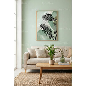 Tropikal Yaprak İllüstrasyonu Dekoratif Ahşap Çerçeveli Tablo – Bitki Ve Çiçek Tema-50x70 50x70 cm