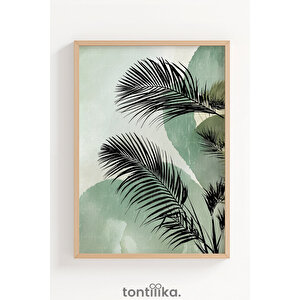 Tropikal Yaprak İllüstrasyonu Dekoratif Ahşap Çerçeveli Tablo – Bitki Ve Çiçek Tema-50x70 50x70 cm