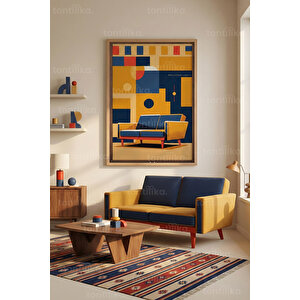 Retro Geometrik Koltuk Tasarımlı 1. Kalite Ahşap Çerçeveli Tablo – Dekoratif Tekli-50x70cm 50x70 cm