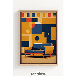 Retro Geometrik Koltuk Tasarımlı 1. Kalite Ahşap Çerçeveli Tablo – Dekoratif Tekli-50x70cm 50x70 cm