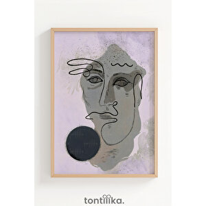 Soyut Pastel Yüz Dekoratif Ahşap Çerçeveli Tablo – Modern Minimal Tema-50x70 50x70 cm