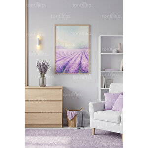 Lavanta Tarlası Pastel Tonlar Dekoratif Ahşap Çerçeveli Tablo – Modern Salon Dekoru 50x70 cm