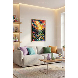 Renkli Gün Doğumu Ve Doğa Manzarası 1. Kalite Ahşap Çerçeveli Dekoratif Tablo – Tekli-30x42 30x42 cm